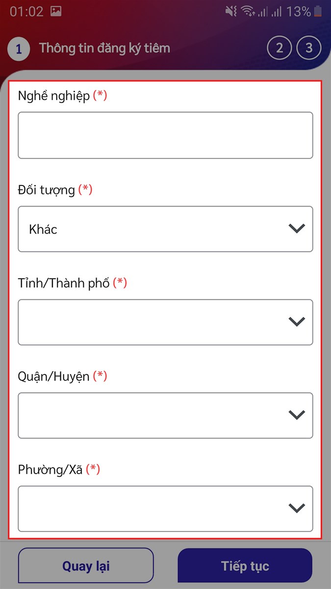 Điền các thông tin khác