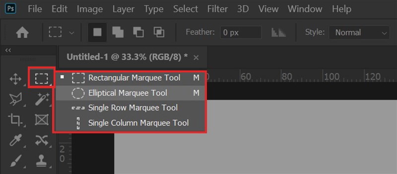 Chọn công cụ Elliptical Marquee Tool