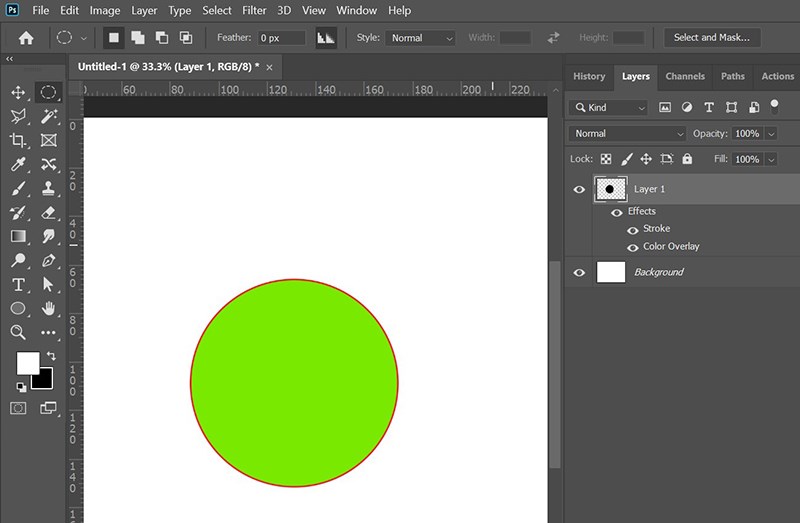 Hình tròn được vẽ từ công cụ Elliptical Marquee Tool