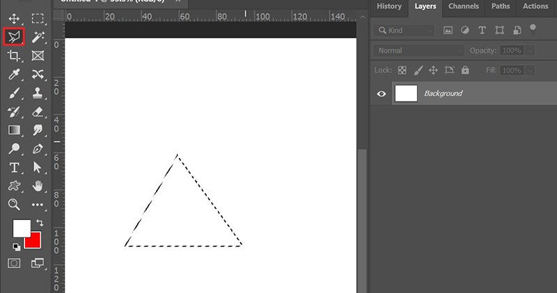 Vẽ vùng chọn hình tam giác bằng Polygonal Lasso Tool