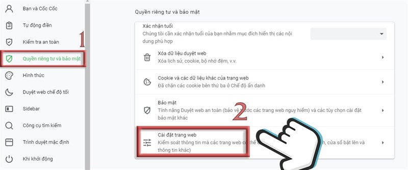 Chọn Cài Đặt Trang Web Chọn Cài Đặt Trang Web