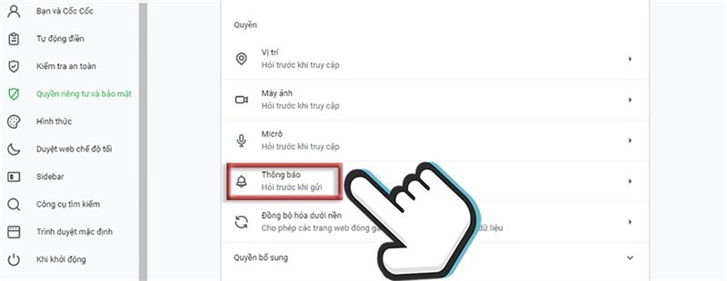 Chọn mục Thông báo Chọn mục Thông báo