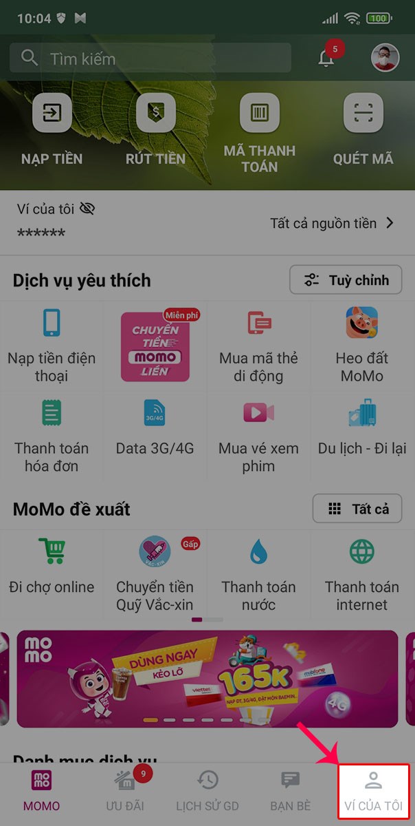 Chọn mục Ví của tôi.