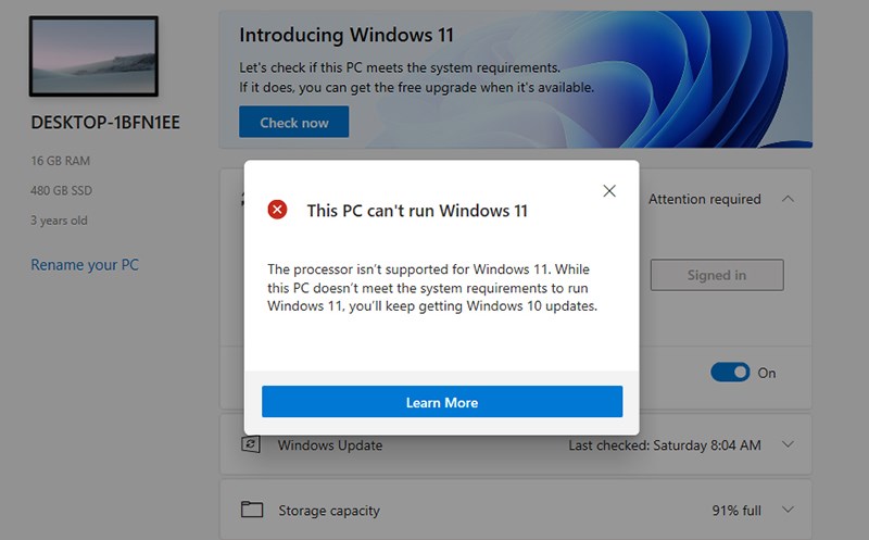 cấu hình tối thiểu để nâng cấp Windows 11
