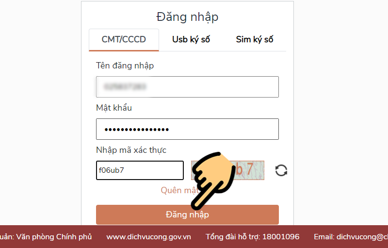 Đăng nhập tài khoản Cổng Dịch vụ công Quốc gia