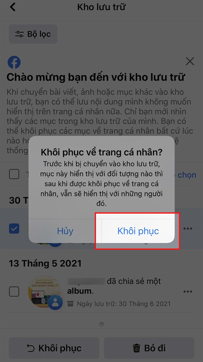 Chọn Khôi phục