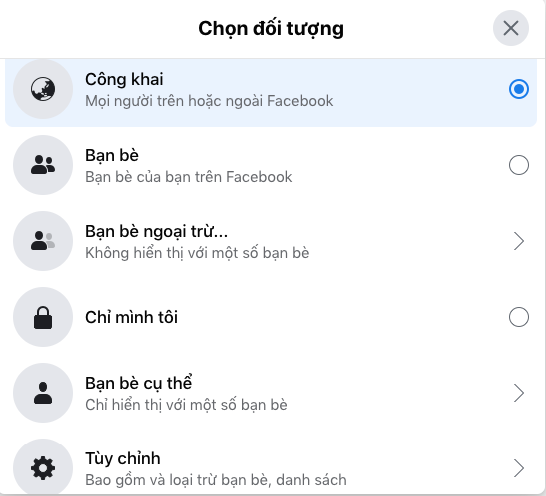 Sẽ có 5 hình thức để bạn lựa chọn