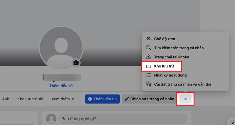 Nhấn v&agrave;o biểu tượng 3 dấu chấm ở b&ecirc;n phải mục Chỉnh sửa trang c&aacute; nh&acirc;n >Chọn Kho lưu trữ