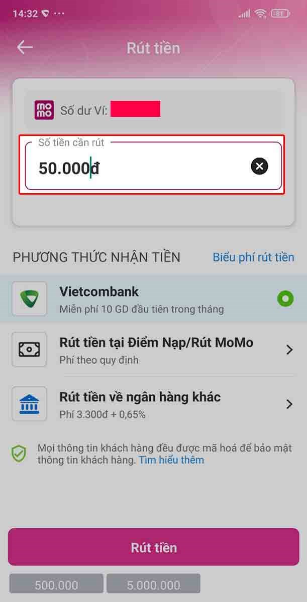 Bạn nhập số tiền cần rút 