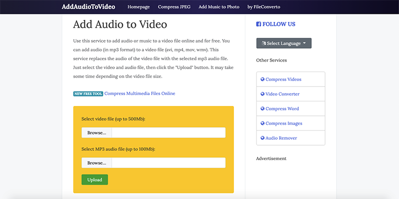 Add Audio to Video - Trang web ghép nhạc vào video