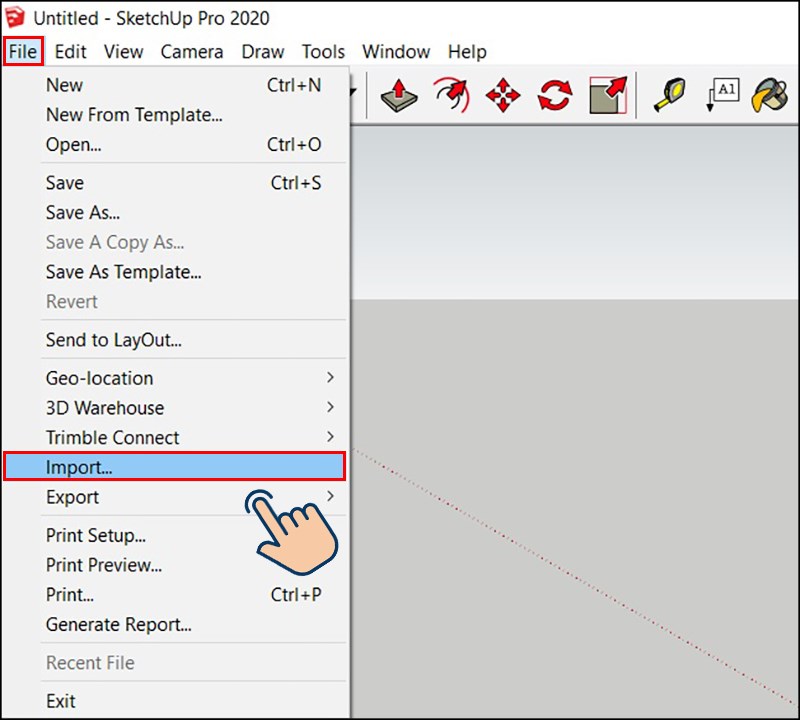  Tại giao diện chính của Sketchup, bạn hãy chọn vào File và nhấn vào Import.
