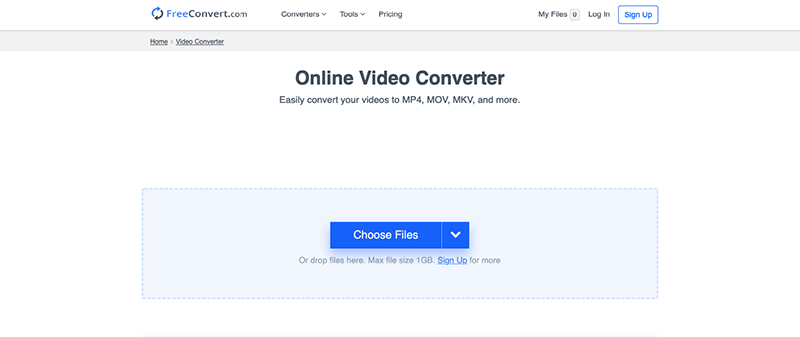 Chuyển đổi đuôi video online với freeconvert.com