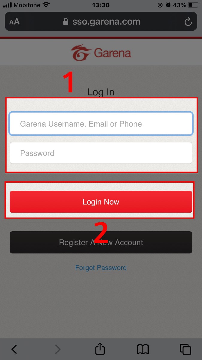 Nhập tên đăng nhập/email/số điện thoại rồi nhấn nút Login Now