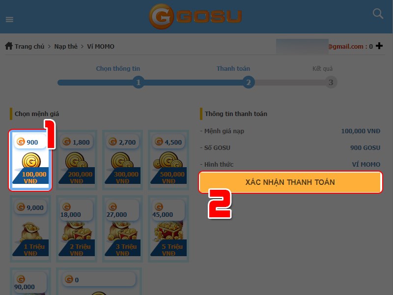 Chọn g&oacute;i nạp