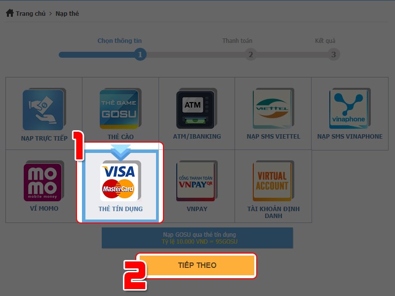 Nạp bằng thẻ Visa