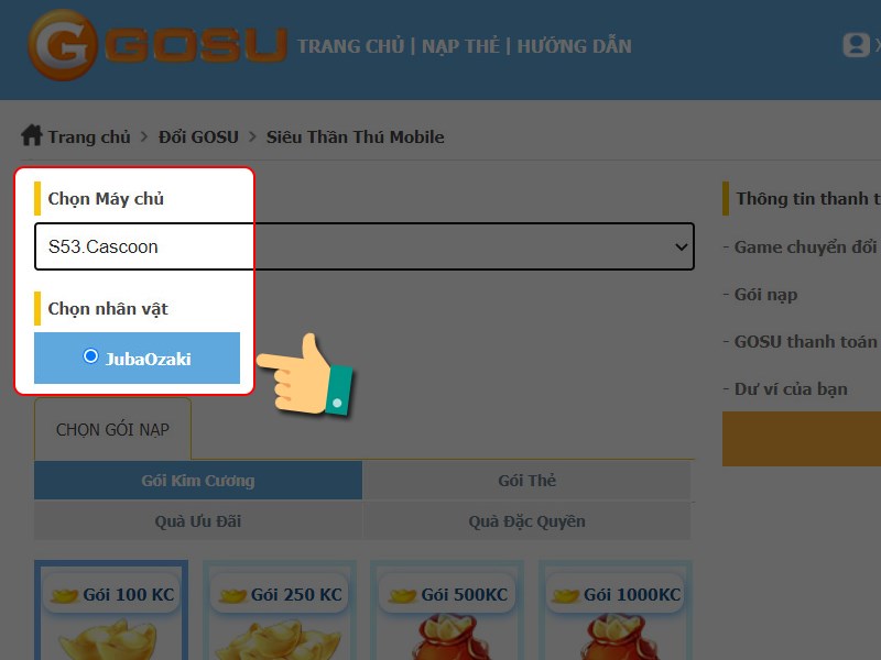 Chọn nh&acirc;n vật trong game