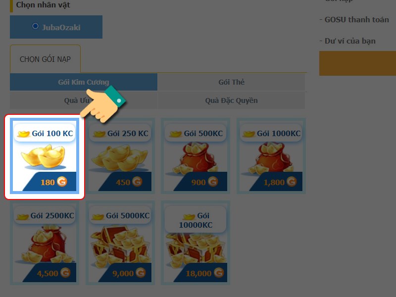 Chọn g&oacute;i nạp