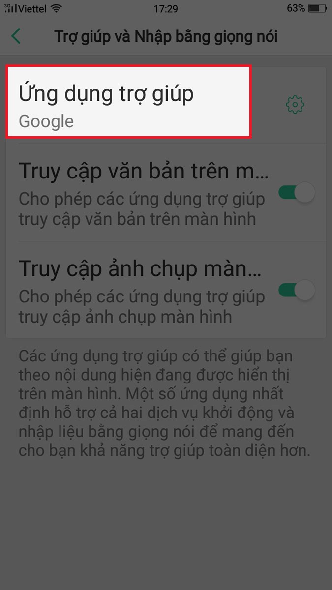 chọn mục Ứng dụng trợ giúp