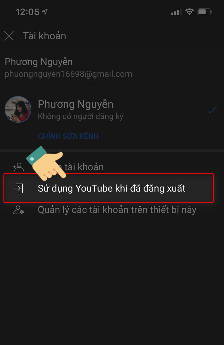  Chọn mục Sử dụng YouTube khi đã đăng xuất