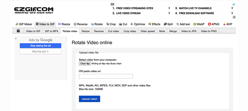 Xoay video online với ezgif.com