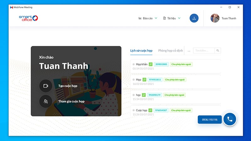 Giao diện ứng dụng Mobifone Meeting