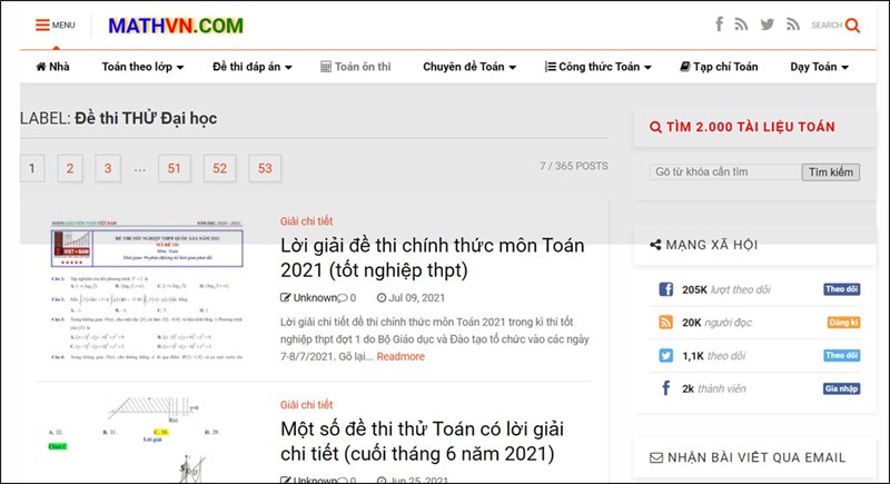 Trang web học toán online - Mathvn