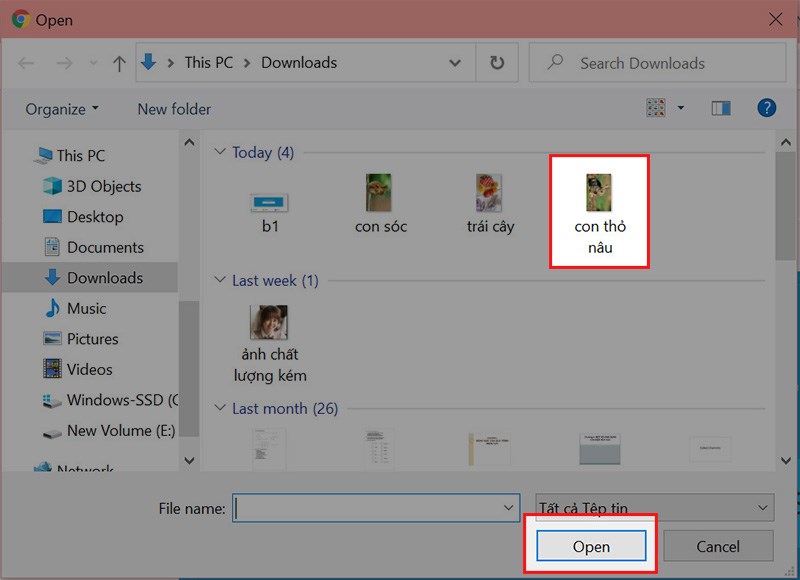 Chọn ảnh cần xoay > Chọn Open v&agrave; chờ qu&aacute; tr&igrave;nh tải ảnh l&ecirc;n ho&agrave;n tất