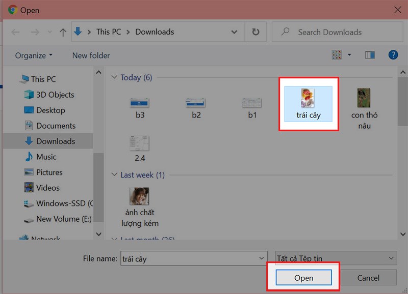 Chọn ảnh cần xoay > Chọn Open và chờ quá trình tải ảnh lên hoàn tất