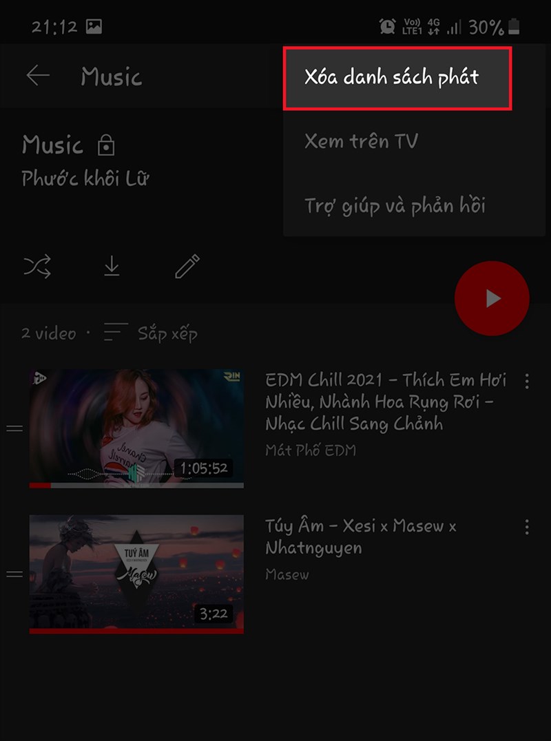 chọn Xóa danh sách phát chọn Xóa danh sách phát