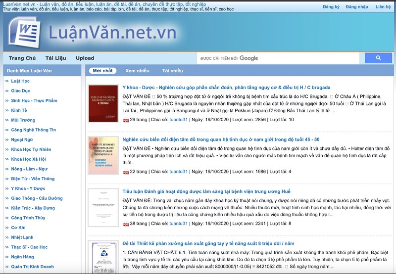 Giao diện trang web Luanvan.net.vn