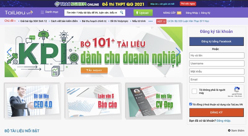 Giao diện trang web Tailieu.vn