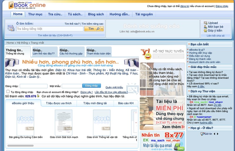 Giao diện trang web Downloadsach.com