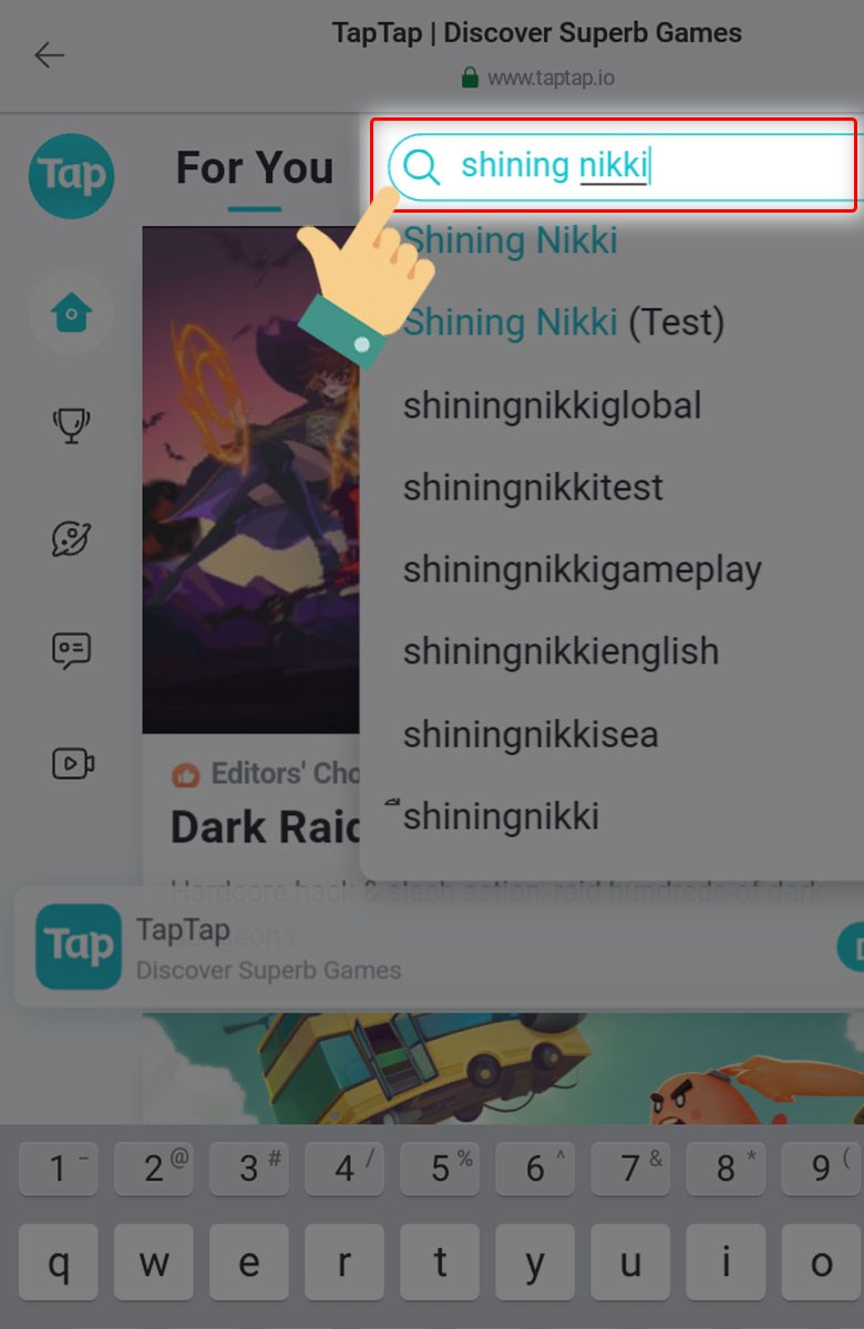 Tại Biểu tượng tìm kiếm bạn nhập từ khóa Shining Nikki