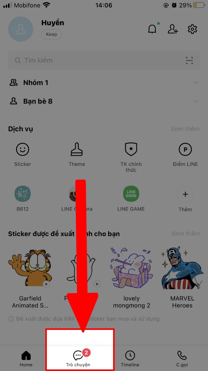 Nhấn vào mục Trò chuyện