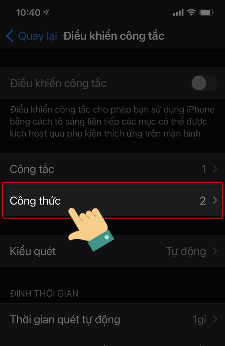 Chọn vào mục Công thức.