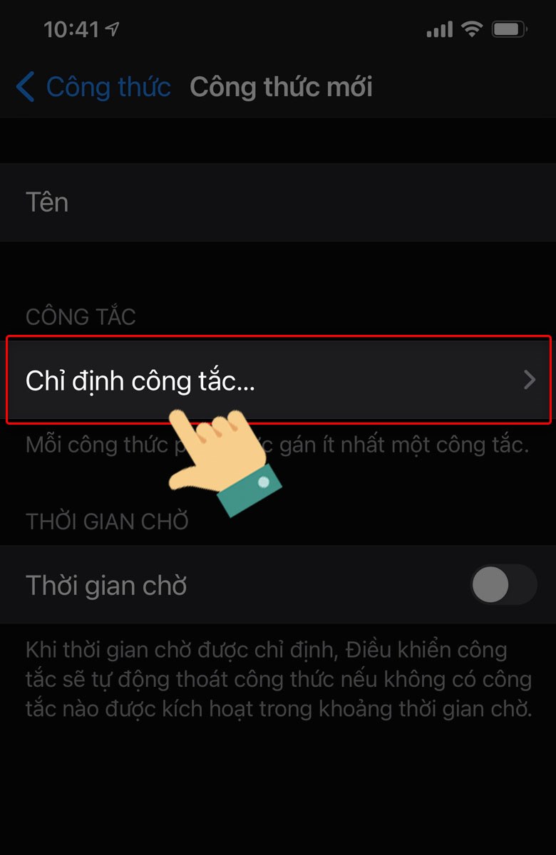 Nhấn chọn vào Chỉ định công tắc