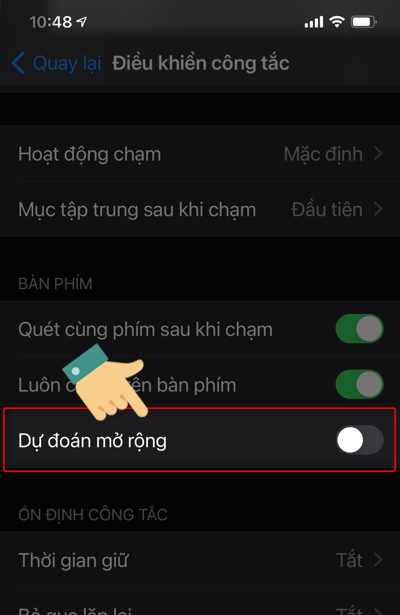 Tại mục Dự đoán mở rộng, bạn nhấn Tắt