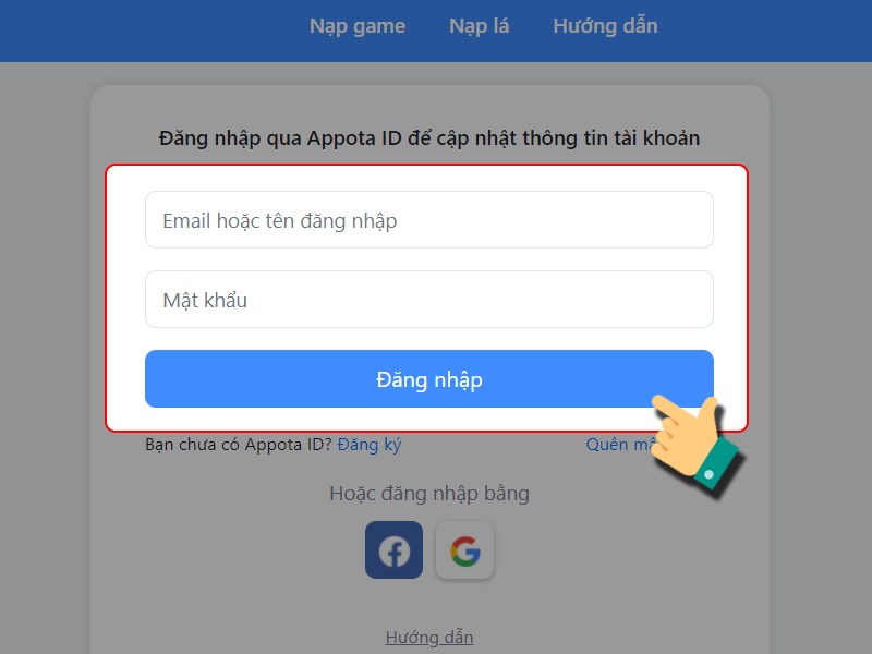 Đăng nhập t&agrave;i khoản game