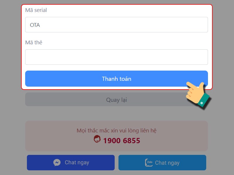 Nhập th&ocirc;ng tin thẻ game để thanh to&aacute;n