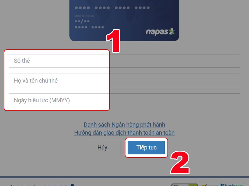 Nhập th&ocirc;ng tin thẻ ng&acirc;n h&agrave;ng để thanh to&aacute;n