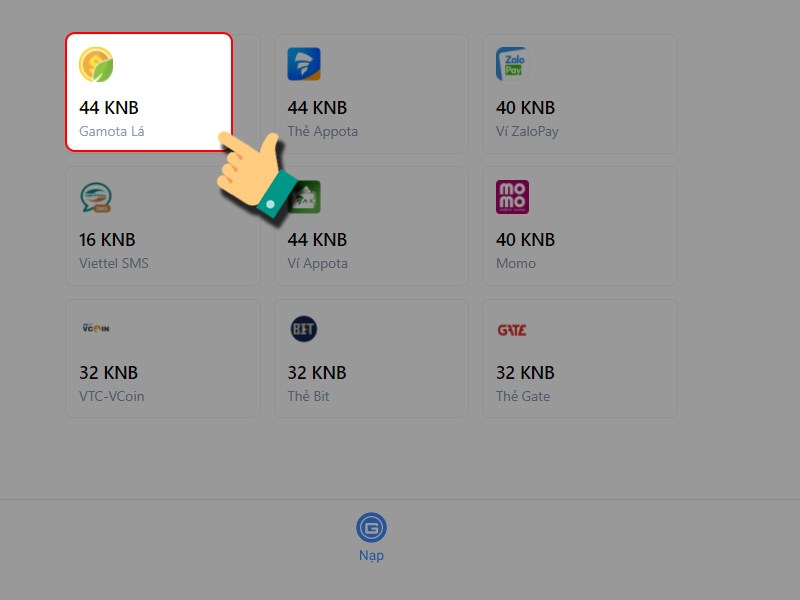 Thanh to&aacute;n bằng Gamota L&aacute;