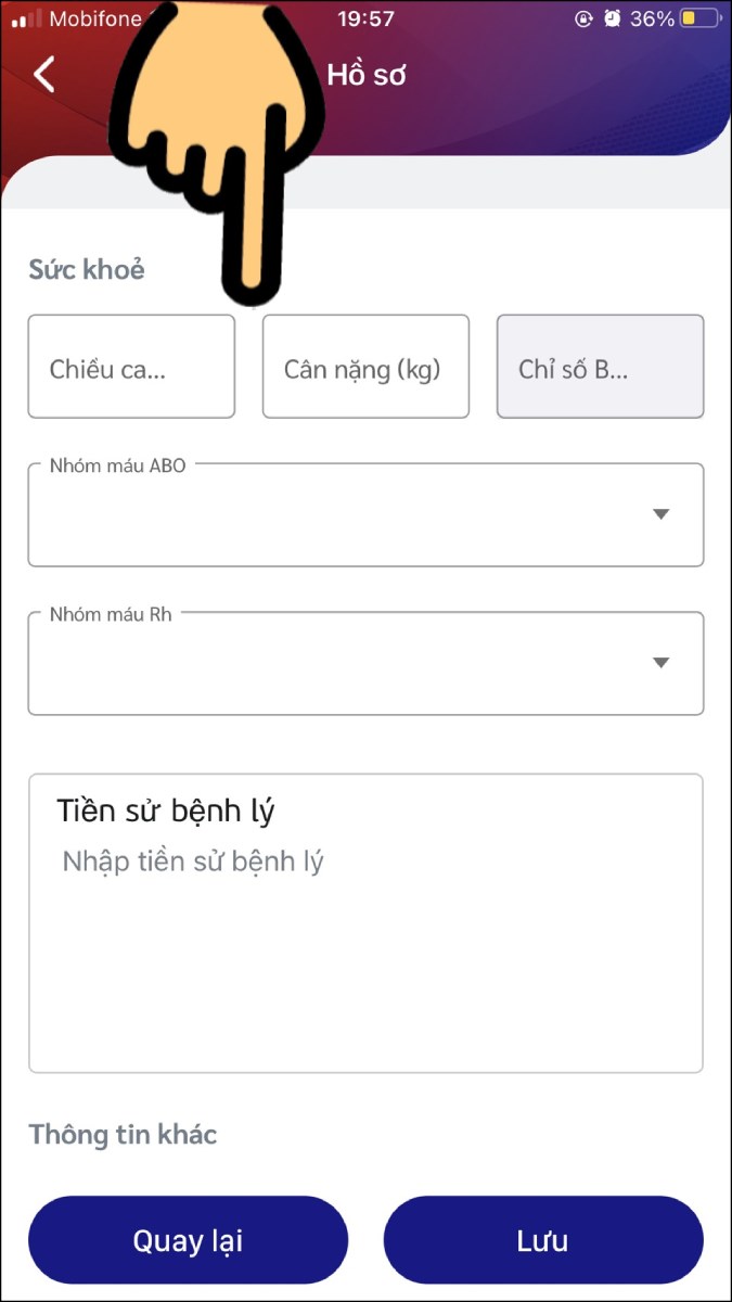 Nhập th&ocirc;ng tin sức khỏe của người th&acirc;n bạn