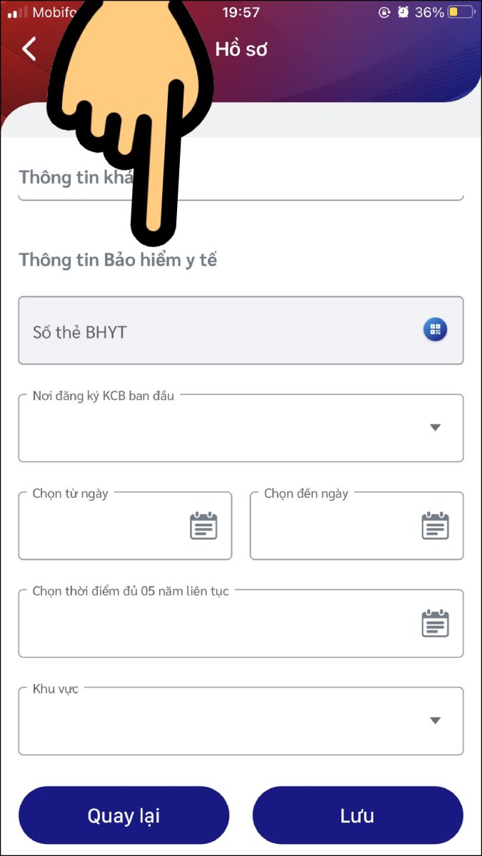Nhập th&ocirc;ng tin Bảo hiểm y tế