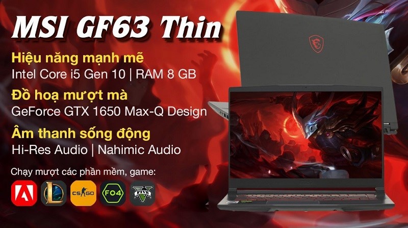 Laptop MSI Gaming GF63 Thin 10SC i5