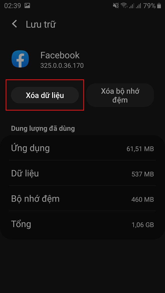 Chọn Xóa dữ liệu