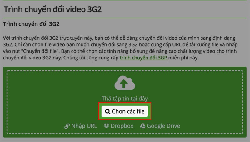 Nhấn Chọn các file để tải video trực tiếp từ máy tính