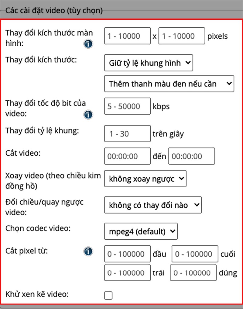 Bạn có thể thay đổi kích thước, thay đổi tỷ lệ khung, cắt, xoay video,...