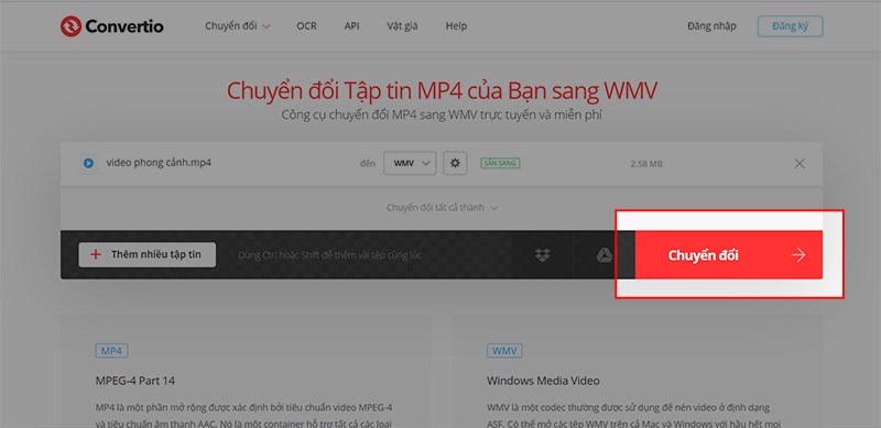 Chọn Chuyển đổi và chờ quá trình chuyển đổi đuôi video hoàn tất