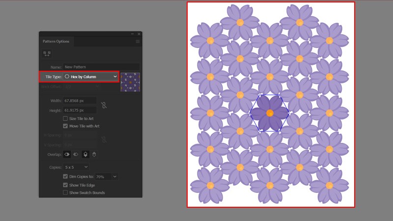 Bố cục Hex by column trong Illustrator