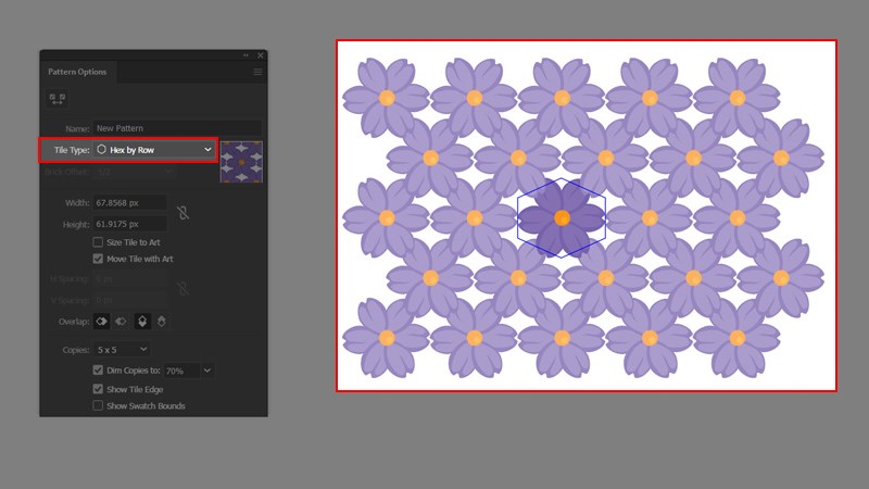 Bố cục Hex by row trong Illustrator